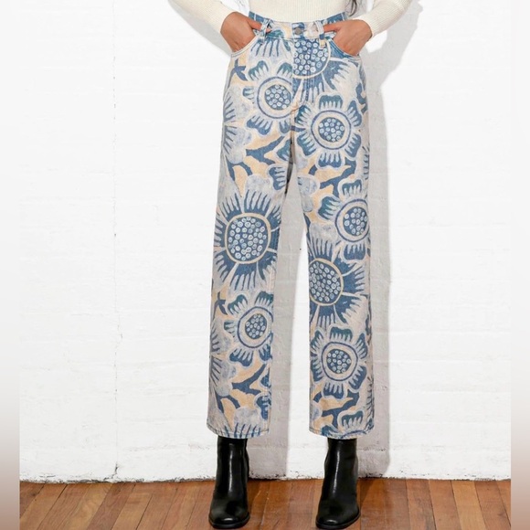 Mara Hoffman Georgina Peoria Blue White Floral Pants Jeans 4